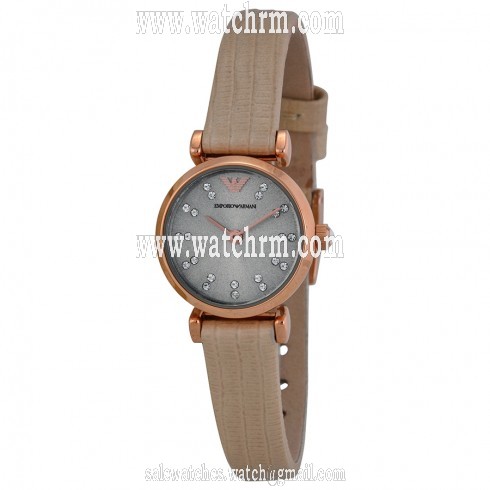 Emporio Armani Retro Warm Grey Dial Beige Leather Strap Ladies Watch AR1687