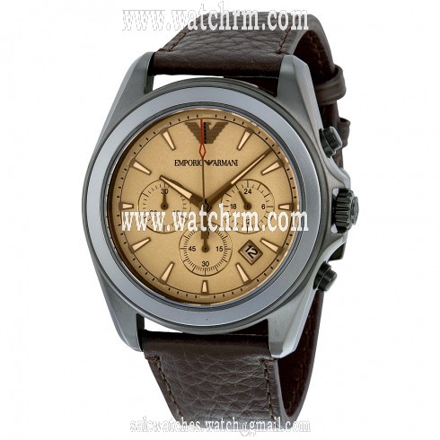 Emporio Armani Sportivo Beige Dial Dark Brown Leather Chronograph Men's Watch AR6070