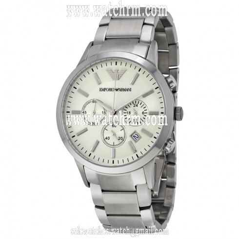 Emporio Armani Sportivo Chronograph Cream Dial Stainless Steel Men's Watch AR2458