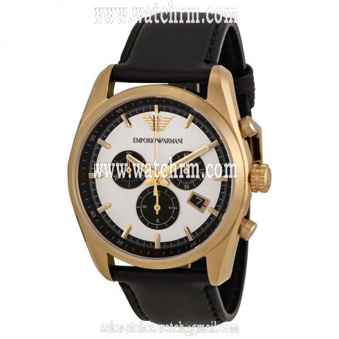 Emporio Armani Sportivo Chronograph Silver and Black Dial Black Leather Men's Watch AR6006