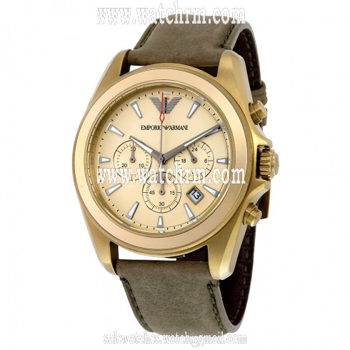 Emporio Armani Sportivo Gold-tone Dial Brown Leather Chronograph Men's Watch AR6071