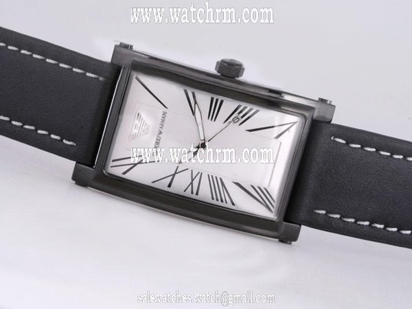 Emporio Armani Super Slim AR2049 Rectangle Mens Black Ostrich Leather Strap Watch
