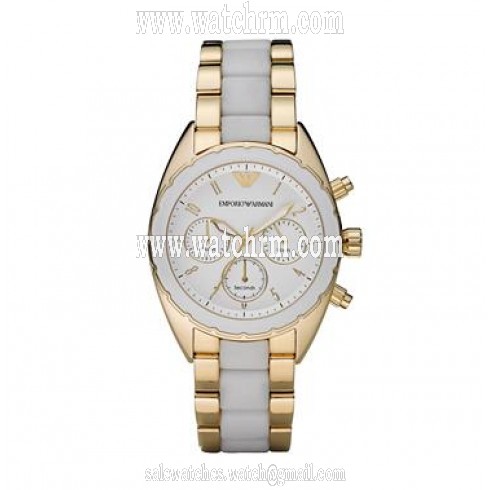 Emporio Armani White Dial Yellow Gold-tone and White Resin Ladies Watch AR5944