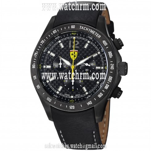 Ferrari Scuderia Carbon Fiber Dial Chronograph Black Leather Men's Watch FE-07-IPGUN-CP-FC