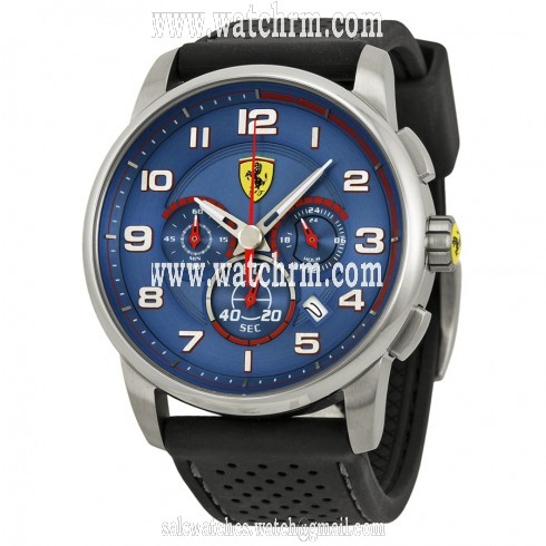 Ferrari Heritage Chronograph Blue Dial Black Silicone Men's Watch 830062