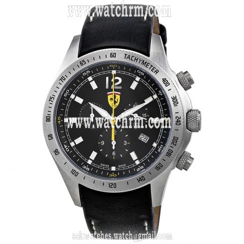 Ferrari Scuderia Black Dial Chronograph Leather Strap Men's Watch FE-07-ACC-CP-BK