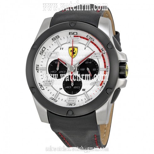Ferrari Scuderia Paddock Chronograph White Dial Black Leather Men's Watch 830031