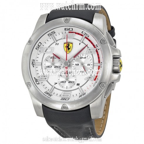 Ferrari Scuderia Silver Dial Chronograph Black Leather Men's Watch 830090