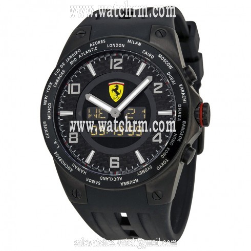 Ferrari World Time Carbon Fiber Dial Multinfuction Rubber Strap Men's Watch FE-05-IPB-FC