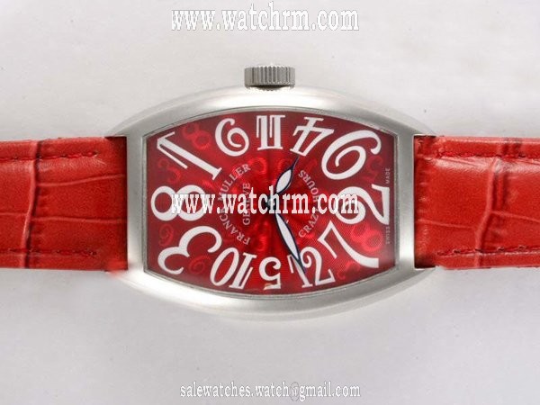 Franck Muller Cintree Curvex 8880 SC DT 5N Red Ostrich Leather Strap Womens Rectangle Watch