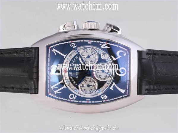 Franck Muller Cintree Curvex Chronograph 8880 CC AT 5N Blue Dial Black Ostrich Leather Strap Watch