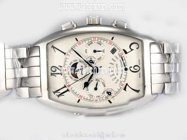 Franck Muller Cintree Curvex Chronograph 9880-CCQP Stainless Steel Case White Dial Watch