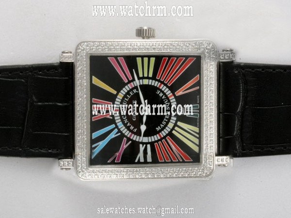 Franck Muller Colour Dreams Collection 6002-CODR-DT Midsize Black Ostrich Leather Strap Square Watch