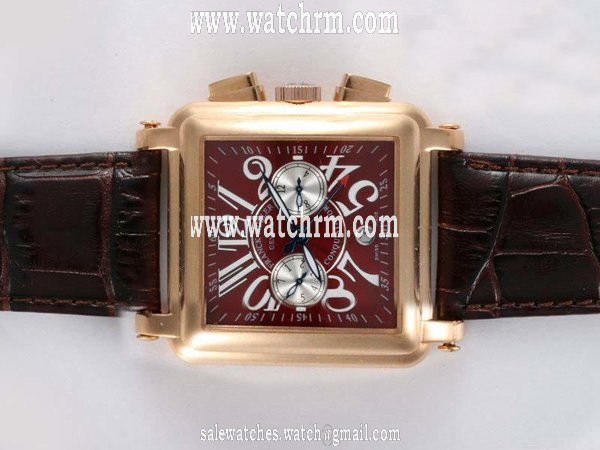 Franck Muller Conquistador Cortez 10000-CC 41x41mm Brown Dial Brown Ostrich Leather Strap Watch