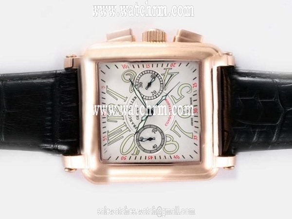 Franck Muller King Conquistador 10000-CC Black Ostrich Leather Strap White Dial Watch