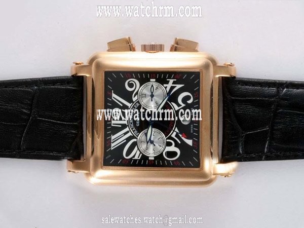 Franck Muller King Conquistador 10000 CC Midsize Black Ostrich Leather Strap 41x41mm Watch