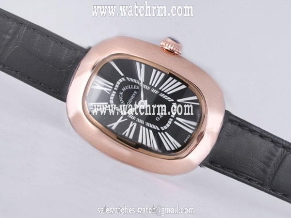 Franck Muller Long Island 1000-SC Black Dial Black Ostrich Leather Strap 25x34mm Watch