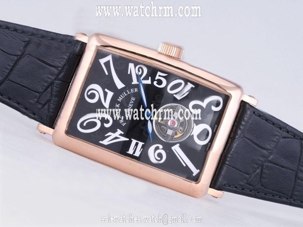 Franck Muller Long Island 1200-S6-GG Black Ostrich Leather Strap Black Dial 38x52mm Watch