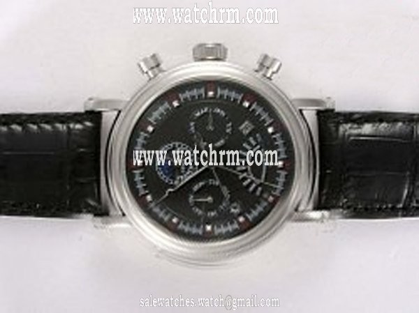 Franck Muller Long Island 7008 CC CF Midsize Black Ostrich Leather Strap Round Watch