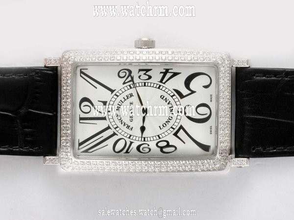 Franck Muller Long Island 920 QZ P Midsize Stainless Steel Bezel Black Ostrich Leather Strap Watch