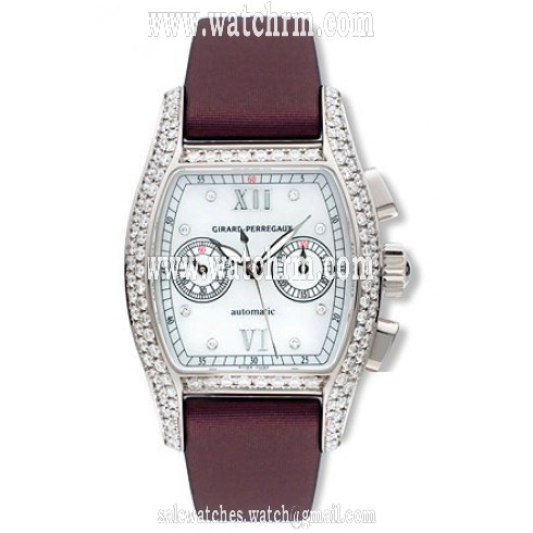 Girard Perregaux Richeville Diamond 18kt White Gold Burgundy Satin Ladies Watch 02650-D0-Q53-72M7