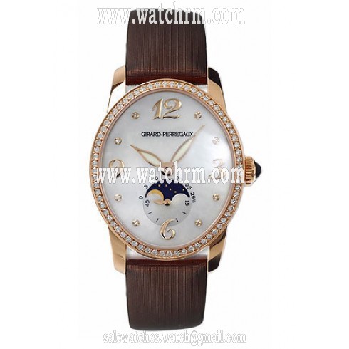 Girard Perregaux Cats Eye Diamond 18kt Rose Gold Brown Satin Ladies Watch 08049-D0-A5272L7