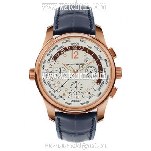 Girard Perregaux Worldwide Time Control 18kt Rose Gold Black Crocodile Men's Watch 49800-0-52-1041