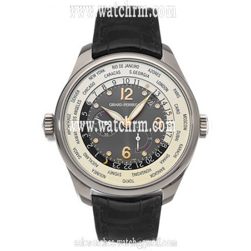 Girard Perregaux Worldwide Time Control 18kt White Gold Black Crocodile Men's Watch 49850-53-251-BA6D