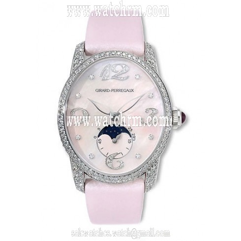 Girard Perregaux Cats Eye Diamond 18kt White Gold Pink Satin Ladies Watch 80490-D53-P963-KK9