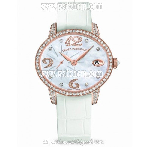 Girard Perregaux Cats Eye Mother of Pearl 18kt Pink Gold Diamond Leather Ladies Watch 80484D52P762-BK7A