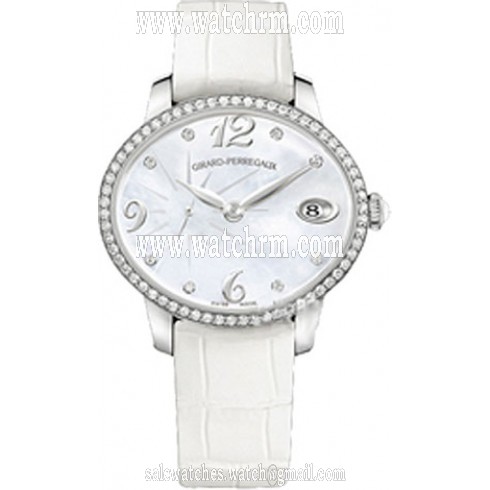 Girard Perregaux Cats Eye Mother of Pearl Dial 18kt White Gold Leather Ladies Watch 80484D53A761-BK7A