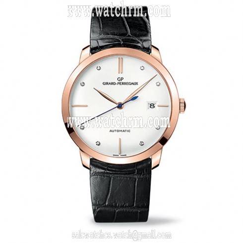 Girard Perregaux GP 1966 Silver Dial 18kt Pink Gold Black Leather Men's Watch 49525-52-1A1-BK6A