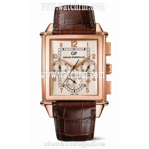 Girard Perregaux Vintage 1945 Silver Dial 18kt Rose Gold Brown Leather Men's Watch 25840-52-111-BAED