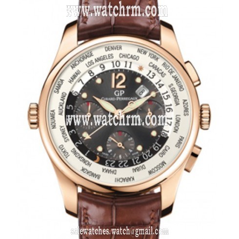 Girard Perregaux WW.TC Financial Grey Dial 18kt Pink Gold Leather Men's Watch 49815-52-251-BACA