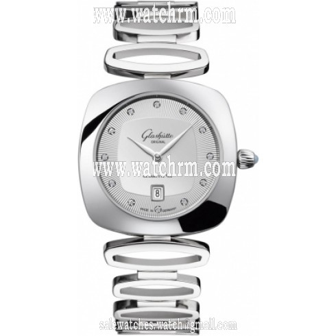Glashutte Povonina Silver Dial Diamond Stainless Steel Ladies Watch 1-03-01-10-12-14