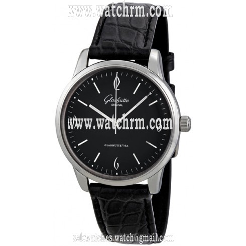 Glashutte Senator Black Dial Black Leather Automatic Men's Watch  39-52-04-02-04