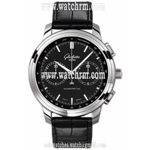 Glashutte Senator Chronograph XL Auto Black Dial Black Alligator Leather Men's Watch 39-34-20-42-04