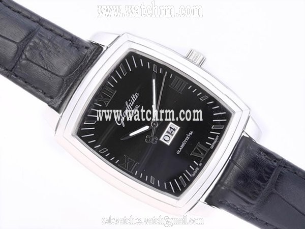 Glashutte Senator Karree Panorama Date 39--42-54-05 38x52mm Black Cow Leather Strap Watch