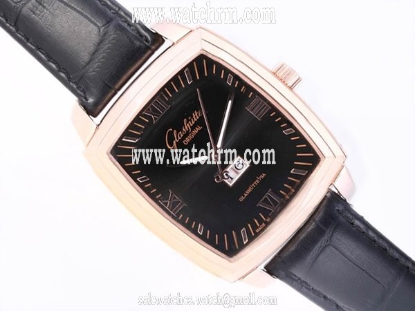 Glashutte Senator Karree Panorama Date 39-42-54-52-05 Automatic Rectangle Black Dial Watch