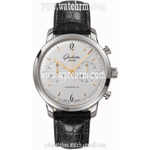 Glashutte Senator Sixties Chronograph Silver Dial Black Alligator Leather Men's Watch 39-34-03-22-04