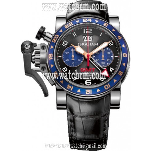 Graham Chronofighter Black and Blue Dial Chronograph Black Leather Men's Watch 2OVGSB26A
