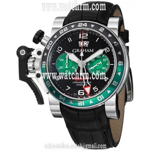 Graham Chronofighter Black and Green Dial Chronograph Black Leather Men's Watch 2OVGSB12A