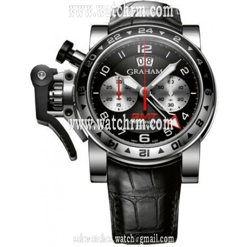 Graham Chronofighter Oversize GMT Black Dial Black Leather Men's Watch 2OVGS.B39A