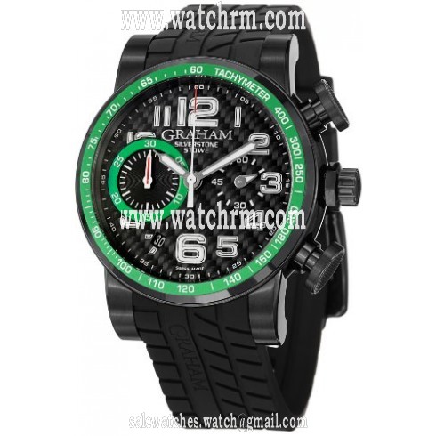 Graham Silverstone Stowe Automatic Chronograph Black Carbon Fiber Dial Black Rubber Men's Watch 2SAABB02A