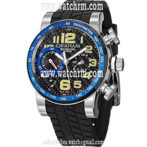 Graham Silverstone Stowe Automatic Chronograph Black Carbon Fiber Dial Black Rubber Men's Watch 2SAACB04A