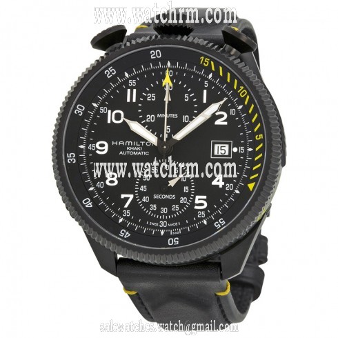 Hamilton Khaki Aviation Takeoff Automatic Chronograph Black Dial Black Leather Men's Watch H76786733