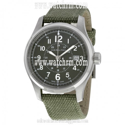 Hamilton Khaki Field Automatic Grey Dial Olive Green Canvas Men's Watch H70595963