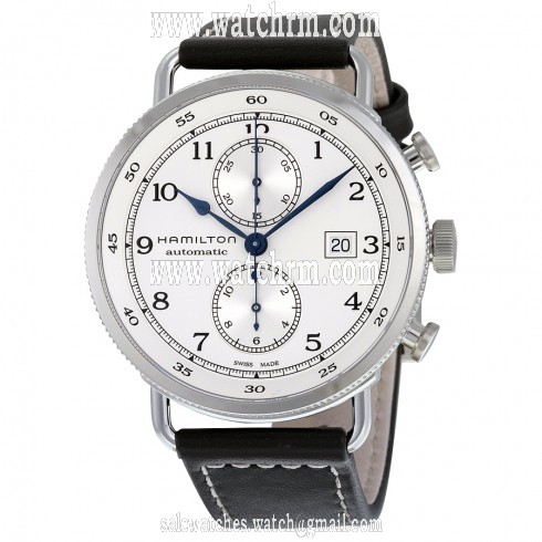 Hamilton Khaki Navy Pioneer  Chronograph Automatic Silver Dial Brown Leather Men's Watch H77706553