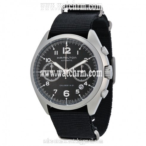 Hamilton Khaki Pilot Pioneer Automatic Chronograph Black Dial Black Canvas Men's Watch H76456435