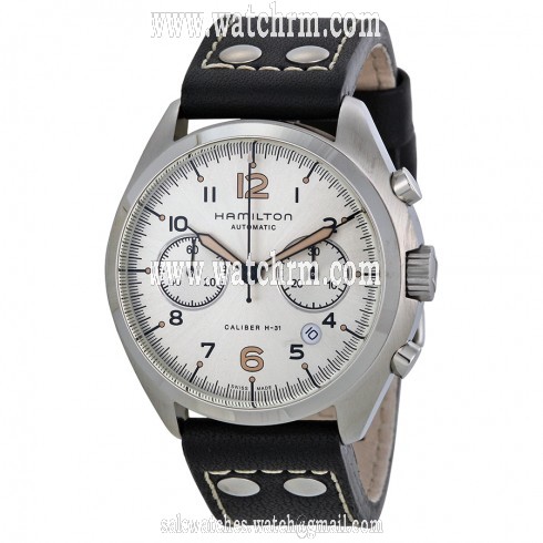 Hamilton Khaki Pilot Pioneer Automatic Chronograph Ivory Dial Black Leather Men's Watch H76416755